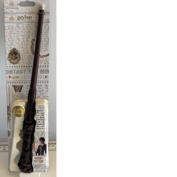 Harry Potter Hogwarts Robe & Light Up Wand Halloween Costume 7/8 Black Hooded - Picture 6 of 7